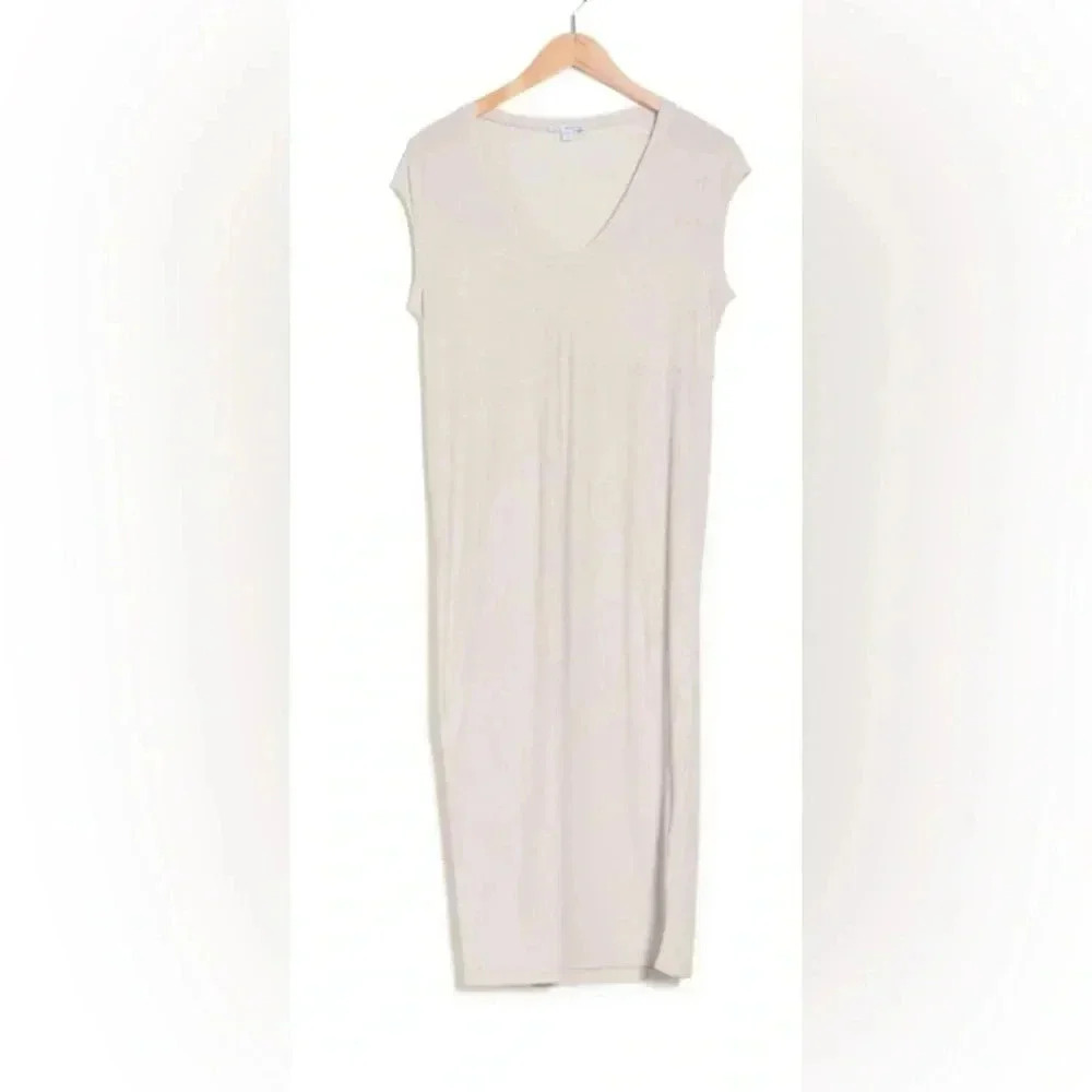 New Woman JAMES PERSE Pearl Light Gray Cap Sleeve Midi Shift Dress Sz 1 Small